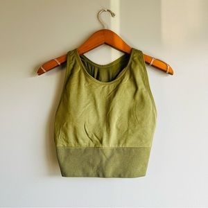 PINK active L olive green racer back padded sports bra